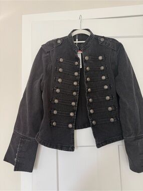 Black Military-Inspired Jean Jacket